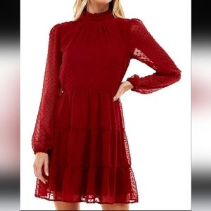 Francesca Women's Red Dress With Ruffle Neck and Tiered Bottom. Size S